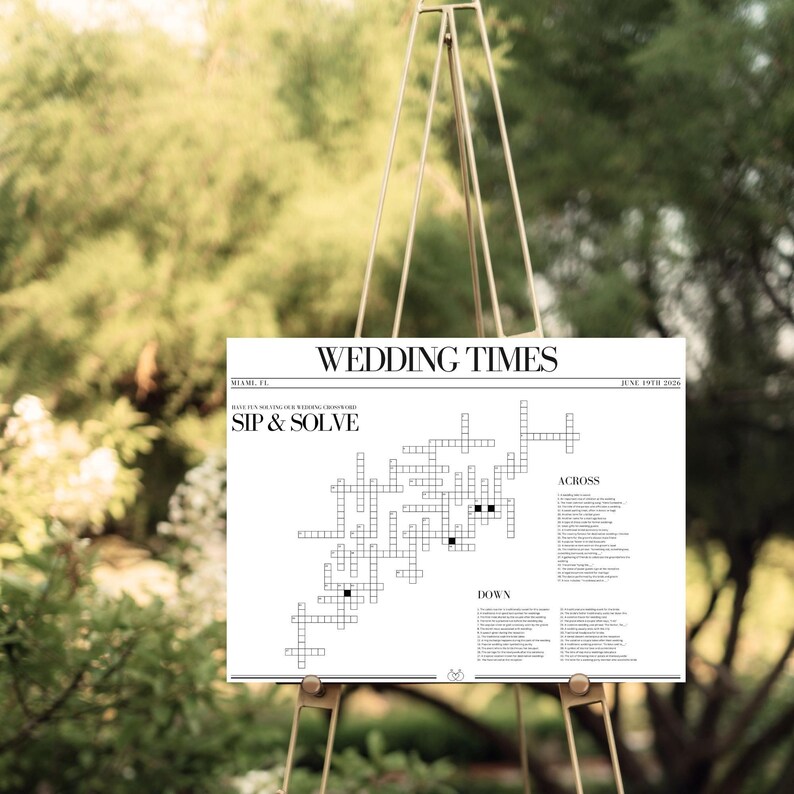 Giant Wedding Crossword Puzzle Template Interactive Sip and Solve