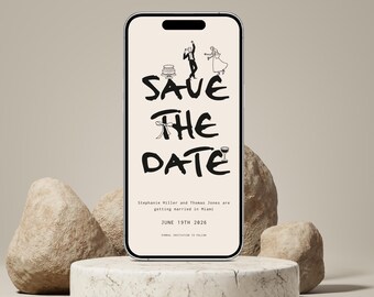 Save the Date Evite Template | Digital Wedding Invitation | Editable Canva Invite, Hand Drawn Email Whatsapp Invite, Cute Party Illustration
