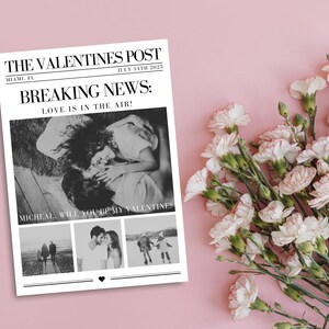 Couple Valentines Newspaper Gift | Valentines Day Canva Template | Valentines Newspaper Will You Be My Valentine custom cupid Gift for her