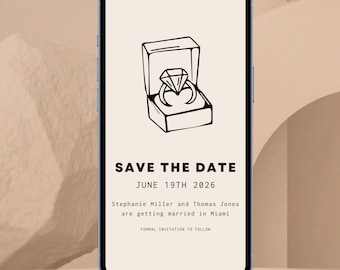 Handgezeichnete Save the Date Evite Vorlage Digitale Hochzeitseinladung Canva Invite Handgezeichnete E-Mail Whatsapp Invite Niedliche Verlobung Illustration