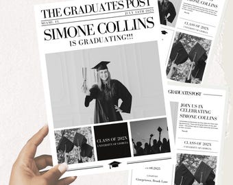 Graduation Newspaper Invitation Template, Class of 2026, Graduation Gift, Graduation Party Decorations Favors Grad Party, Invitations Canva