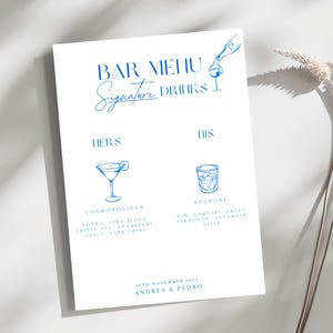 Sand Ceremony Bar Menu Champagne Tower Bar Menu blue Wedding Bar Menu Signature Drink wedding stationary Menue Template Champagnetower