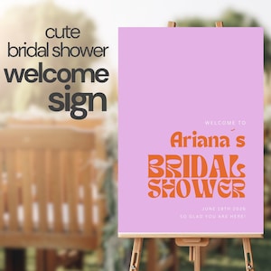 cute Pink Bridal Shower Welcome Sign Template, Floral Boho Bridal Brunch Sign, Printable Elegant orange Magenta Fuchsia Rose Welcome Sign