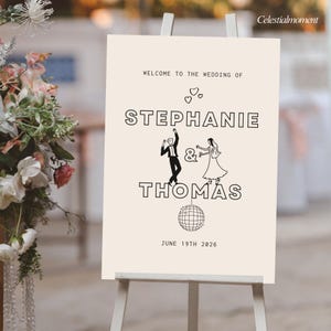 Hand Drawn Wedding Welcome Sign Template Fun Cute People Scribble Illustration Reception Sign Retro Vintage Handwritten Illustrated Decor