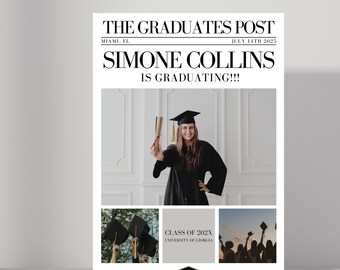 Graduation Newspaper Invitation Template, Class of 2026, Graduation Gift, Graduation Party Decorations Favors Grad Party, Invitations Canva
