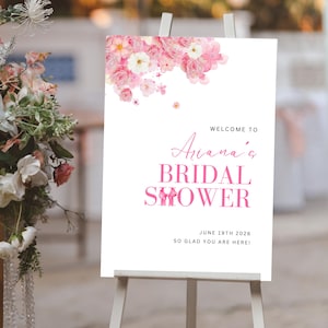 Hot Pink Bridal Shower Welcome Sign Template, Floral Boho Bridal Brunch Sign, Printable Elegant Magenta Fuchsia Rose Welcome Sign, Download
