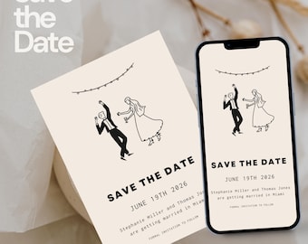Save the Date Evite Template Invitation Wedding Invitation | Editable Canva Invite, Hand Drawn Email Whatsapp Invite Cute Party Illustration