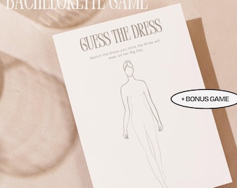 Guess the Dress Game – bridal shower game +bonus game Bachelorette Party Printable, draw the Wedding Dress, hen party games bride game idea