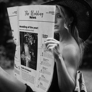 classy Newspaper Wedding Program Template, Editable Wedding Newspaper Program, Printable Infographic, Folded Wedding Day Program, Newlyweds