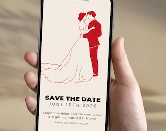 Save the Date Evite Template | Digital Wedding Invitation | Editable Canva Invite, Hand Drawn Email Whatsapp Invite, Cute Party Illustration