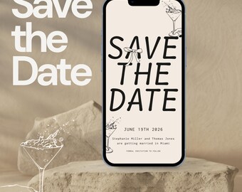 Save the Date Evite Template | affordable Wedding Invitation | Editable Canva Invite, Hand Drawn Email Whatsapp Invite, Cute Party Illus