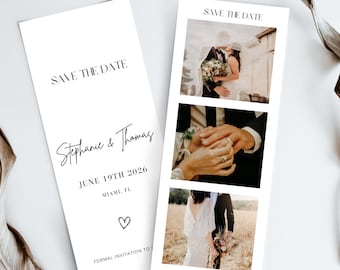 Pasek zdjęć Polaroid – Zapisz datę | Szablon zaproszenia ślubnego ze zdjęciem, wyjątkowe zaproszenie ze zdjęciem na Twój wielki dzień
