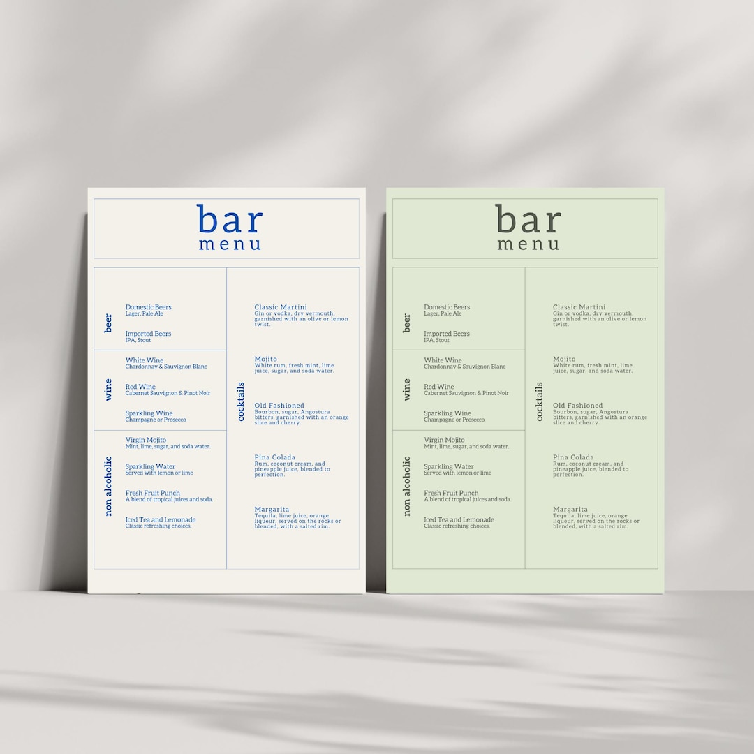 Bold Typographic Bar Menu Bar Sign Wedding Menu Template Colorful Bar ...