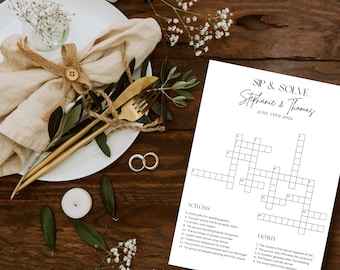 small Table game Sip and Solve custom Crossword little Wedding Crossword Template Personalized custom Sip & Search wedding Game Puzzle fun
