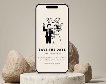 Skurril Save the Date Evite Vorlage | Digitale Hochzeitseinladung, Canva Invite, handgezeichnete E-Mail Whatsapp Invite, süße Party Illustration