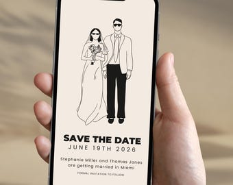 Save the Date Evite Template | Digital Wedding Invitation | Editable Canva Invite, Hand Drawn Email Whatsapp Invite, Cute Party Illustration