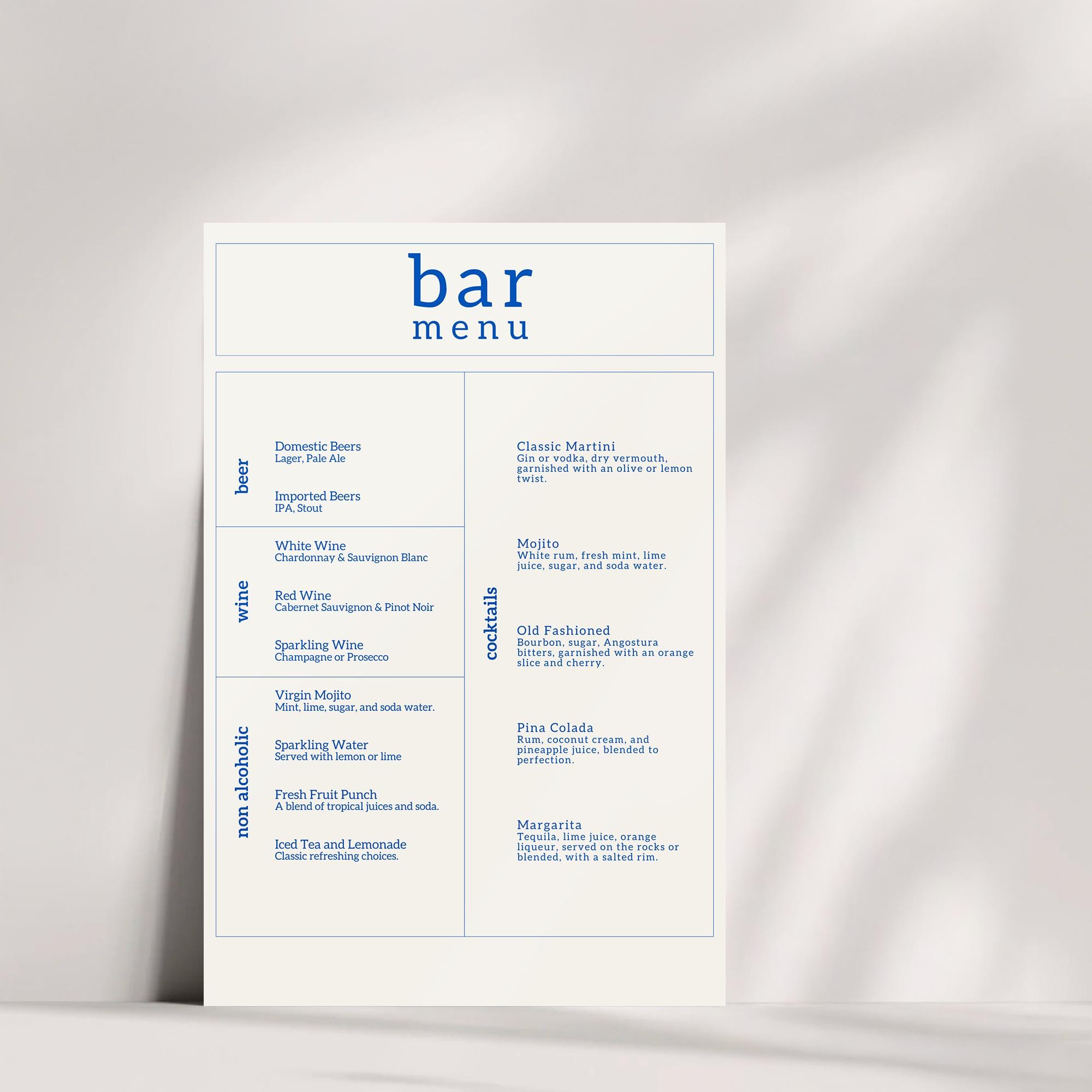 Bold Typographic Bar Menu Bar Sign Wedding Menu Template Colorful Bar ...