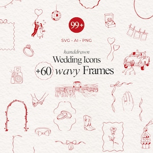 99 Hand Drawn Wedding Timeline Illustration Bundle Set, SVG PNG JPG, Icon Black & White, Clipart scribble, Weddings, invites, Line Art Icons