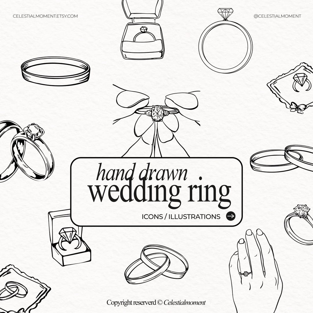 Wedding Ring Line Art Icon Set: SVG, PNG, JPG (digital Download ...