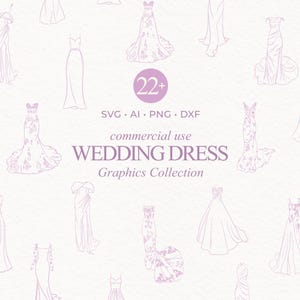 Hand Drawn Wedding Dress Illustration Bundle SVG PNG, Vintage Fashion Doodles, Line Art Icon, Sketch Drawing Clip Art for Party Invitation