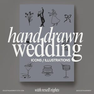 10 Hand Drawn Wedding Timeline Illustration Bundle Set, SVG PNG JPG, Icon Black & White, Clipart scribble, Weddings, invites, Line Art Icons
