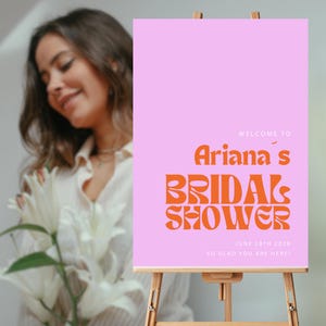 Hot Pink Bridal Shower Welcome Sign Template, Floral Boho Bridal Brunch Sign, Printable Elegant Magenta Fuchsia Rose Welcome Sign, Download