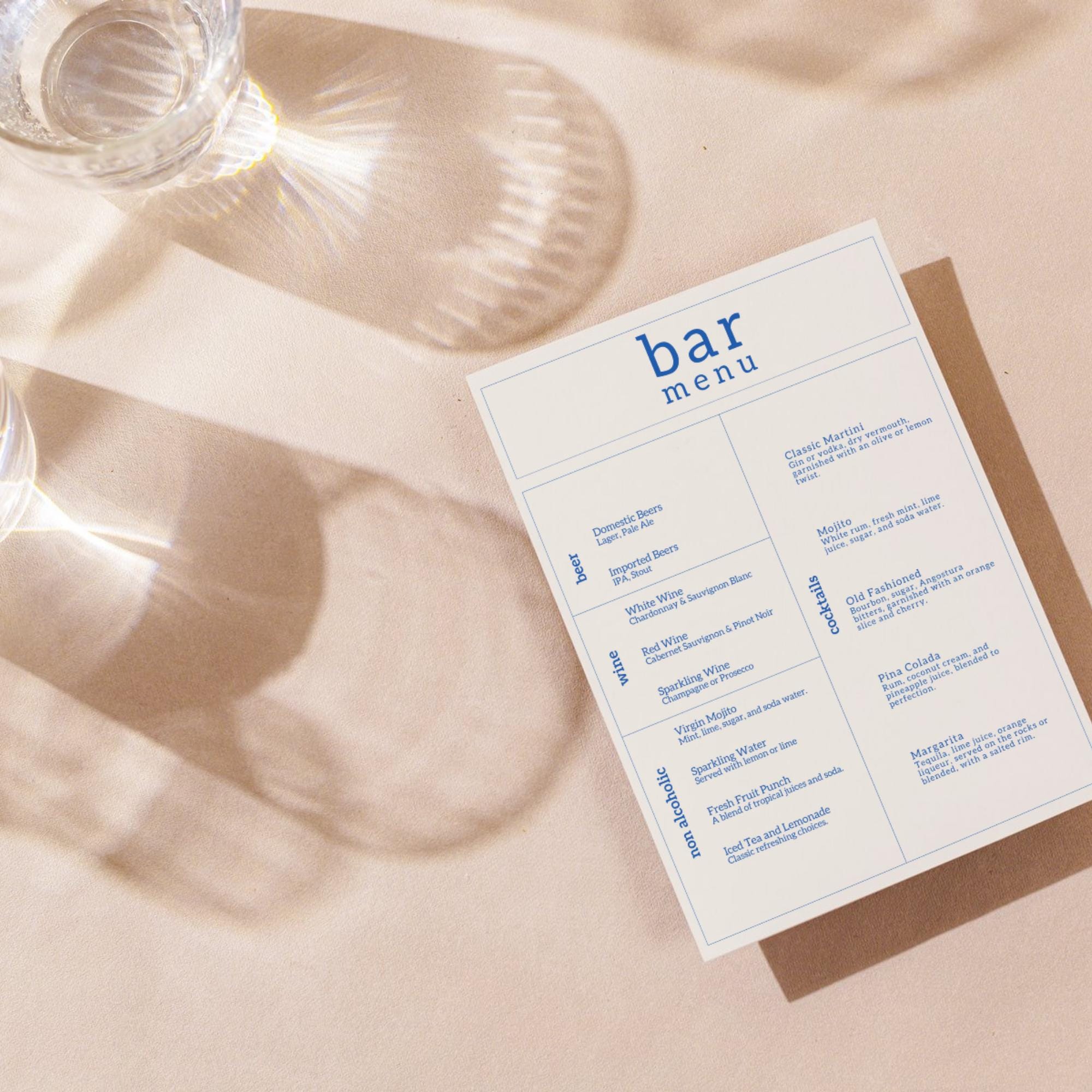 Bold Typographic Bar Menu Bar Sign Wedding Menu Template Colorful Bar ...