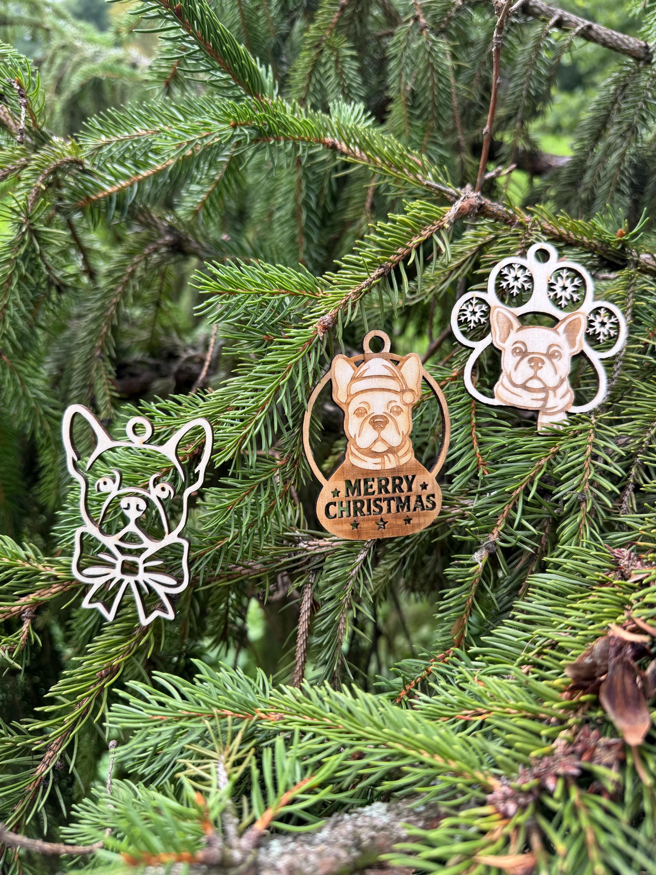 French Bulldog Christmas Ornament Laser Cut Files (svg, dxf, ai, pdf), image size:2250x3000