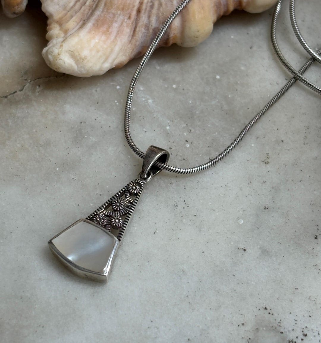 Sterling Silver Mother of Pearl Necklace - Etsy