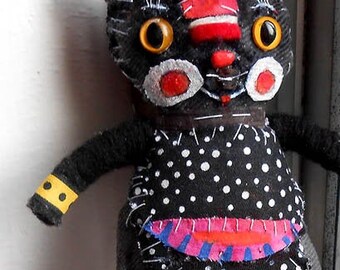 Original Art Cat Ornament Made painted and embrodered by hand OOAK by MILIAART studio