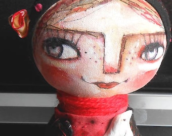 Original art doll Nora girl with white bird hand made ,hand painted,OOAK from miliaart studio