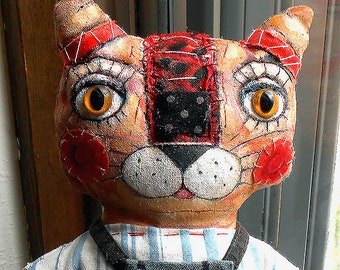 Original Art Cat Ornament Made painted and embrodered by hand OOAK by MILIAART studio