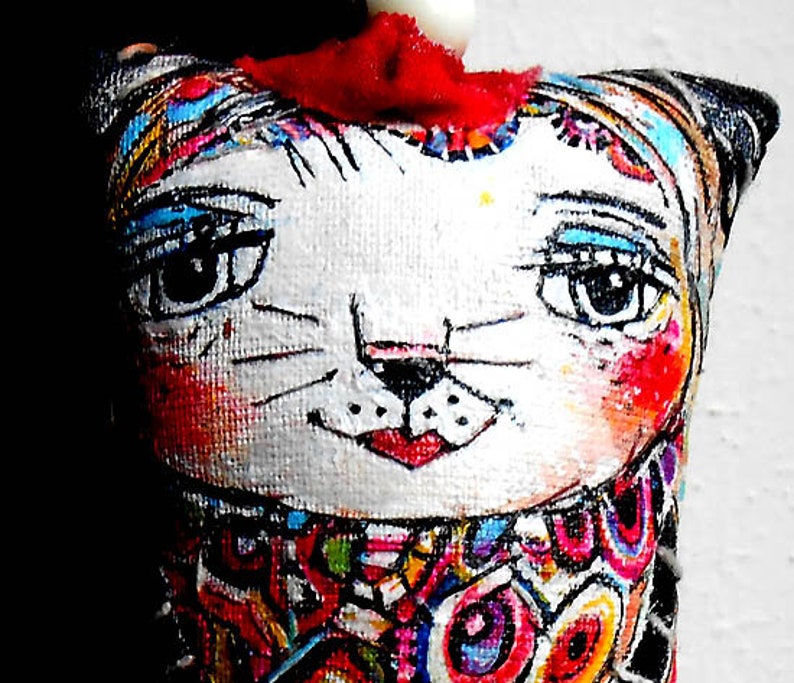 Original Art Cat Ornament Made painted and embrodered by hand OOAK by MILIAART studio