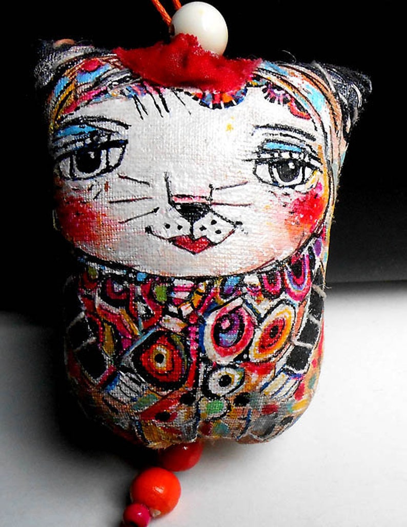 Original Art Cat Ornament   Made painted and embrodered  by hand OOAK by MILIAART studio