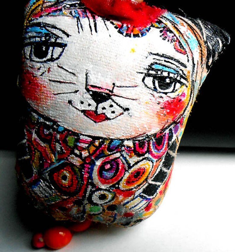 Original Art Cat Ornament Made painted and embrodered by hand OOAK by MILIAART studio