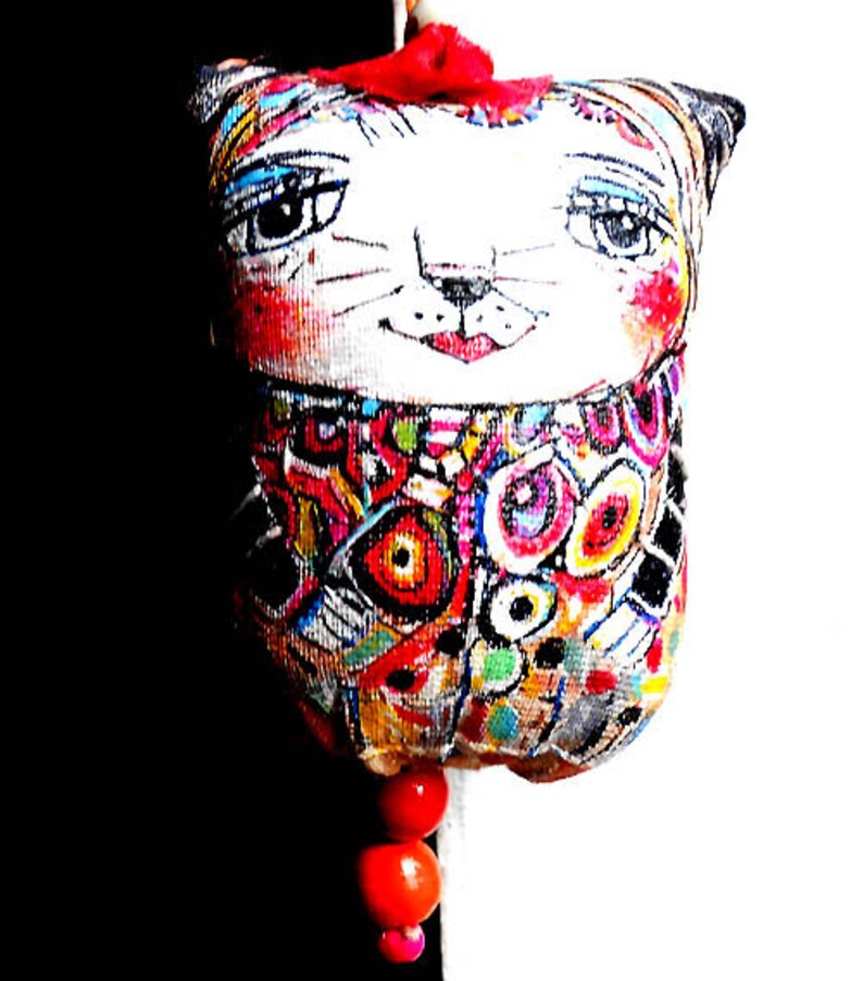 Original Art Cat Ornament Made painted and embrodered by hand OOAK by MILIAART studio