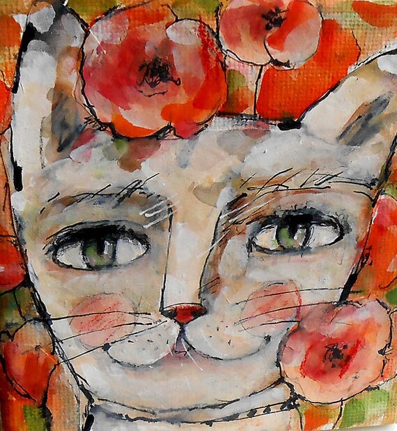 Original Art Cat Ornament Made painted and embrodered by hand OOAK by MILIAART studio