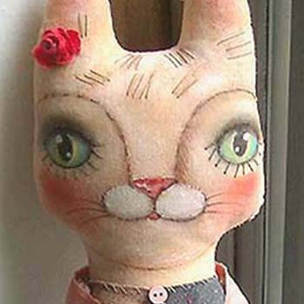 Original Art Doll  Kitty with little rose  Folk Art  hand made,hand painted OOAK