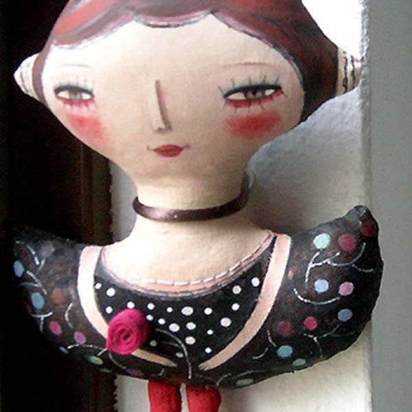 Tiny Mini with red rose  Original doll hand made whimsical   OOAK (Reserved for Lorie)