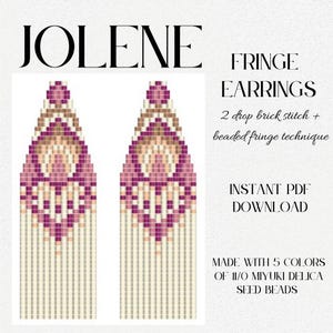 Boho Beaded Fringe Earring Pattern PDF Pastel Pink Cream Delica Beads DIY Jewelry Tutorial Instant Download Summer Statement Earrings