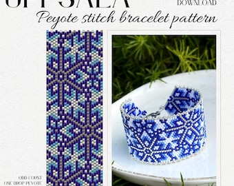 Christmas snowflake beaded bracelet pattern festive DIY jewelry design holiday gift craft peyote stitch bracelet instant digital download