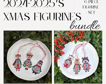 6 Piece Figurine Bundle Brick Stitch Peyote Holiday Animal Bead Pattern Squirrel Polarbear Husky Reindeer Fox Penguin Christmas Ornament Set