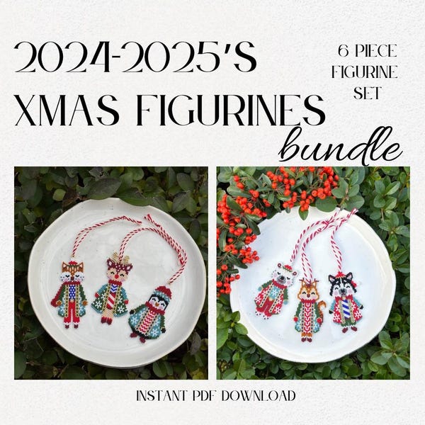 6 Piece Christmas Animal Ornament Bead Patterns, Brick & Peyote Stitch, Miyuki Delica PDF