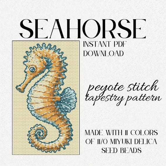 Colorful Peyote Stitch Beaded Seahorse Tapestry Ornament Wall Hanging Miyuki Delica Beads Sealife Coastal Beach Home Deco Gift PDF DIY Guide