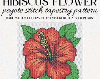 Tropical Hibiscus Flower Beaded Peyote Stitch Tapestry Wall Art Plant Lover Gift Boho Island Decor Ornament Digital Pattern Instant PDF