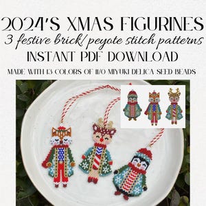 3 Piece Brick Stitch & Peyote Stitch Christmas Ornament Bead Pattern Set Holiday DIY Beading Tutorial Festive Ornament Design Instant PDF