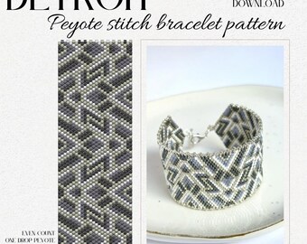 Icy Silver Grey Minimal Monochrome Digital Peyote Stitch Bracelet Pattern DIY Beading Tutorial Instant Download PDF Bead Weaving Geometric