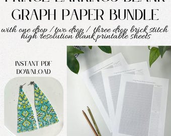 3 Piece Blank Graph Paper Bundle for Designing Brick Stitch Fringe Earrings Crafting Templates for Beading DIY Jewelry Pattern PDF download