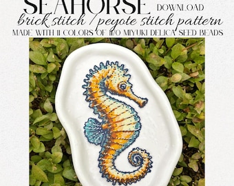 Colorful Brick Stitch Peyote Stitch Beaded Seahorse Ornament Wall Hanging Miyuki Delica Beads Coastal Beach Home Decor Gift PDF