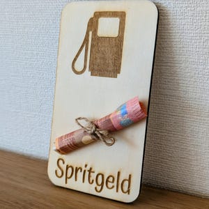 Wooden card “Gas Money” – Original cash gift for car drivers